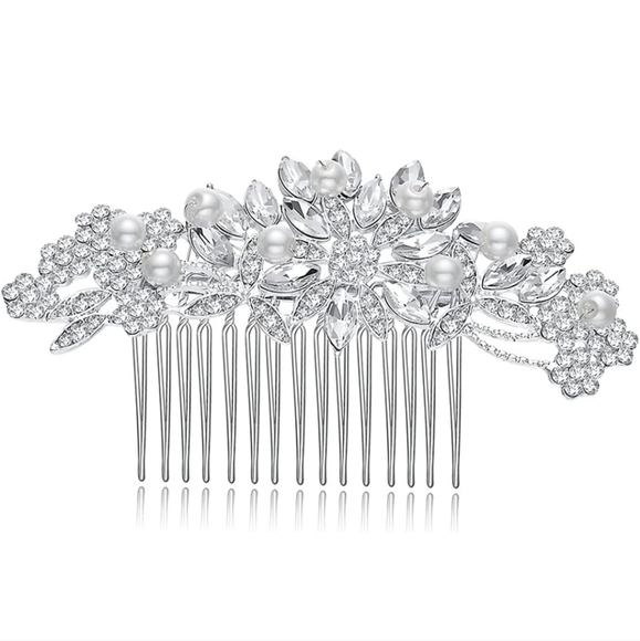 Rhinestone & Pearl Bridal Hair Accessory + Earings - BNIB - Picture 1 of 7